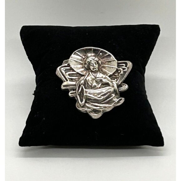 Silver-tone Geisha with Parasol Brooch Pin Vintage Art Deco Style Elegant - Picture 2 of 7